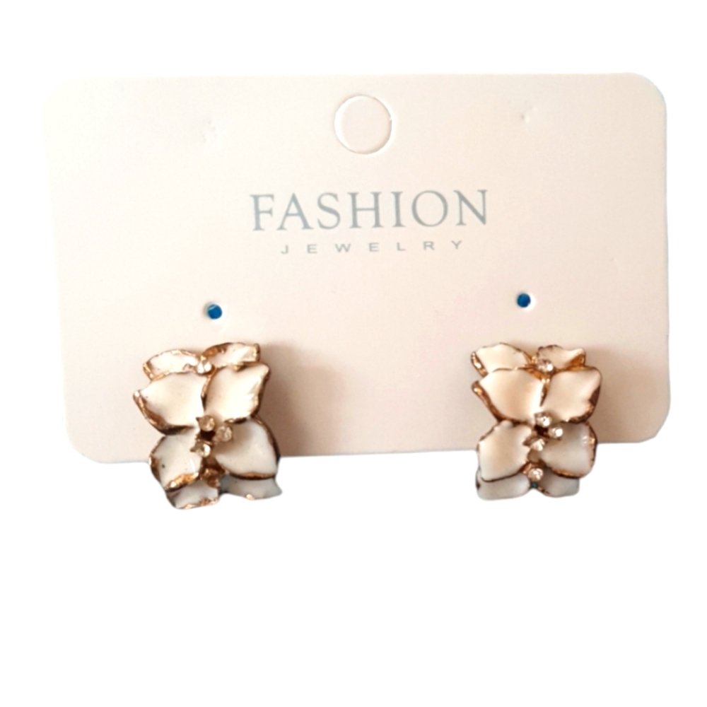 WHITE flower petals enameled earrings